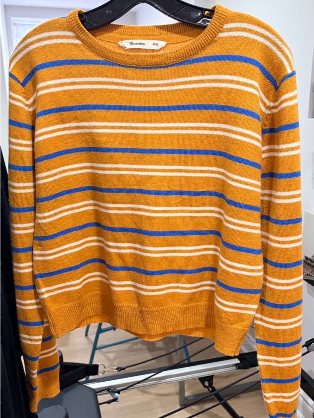 Bluenotes Mustard and Blue Striped Crewneck Sweater